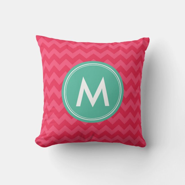 Personalise Preppy Monogram Chevron in Pink Cushion (Front)