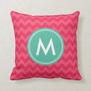 Personalise Preppy Monogram Chevron in Pink Cushion