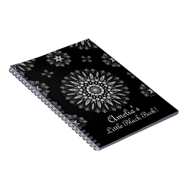 Personalise Pretty Black and White Dot Art Pattern Notebook (Right Side)