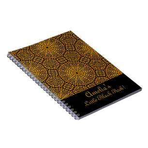 Personalise Pretty Gold and Black Dot Art Pattern Notebook