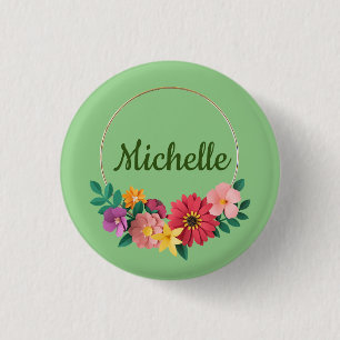 Personalise pretty pastel flowers 3 cm round badge