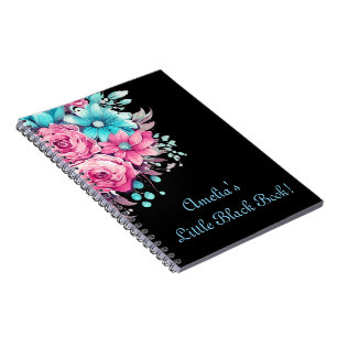 Personalise Pretty Pink & Teal Floral Black Notebook