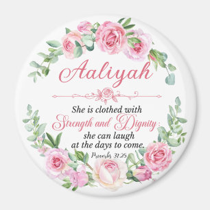 Personalise Prov 31:25 Mother's Day Pink Rose Magnet