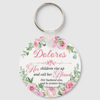 Personalise Prov 31:28 Mother's Day Pink Rose Key Ring