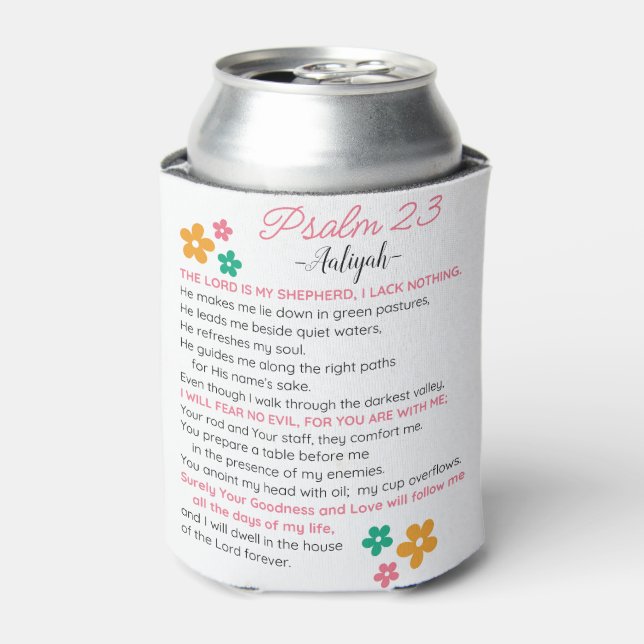Personalise Psalm 23-NIV Bible Scripture Flowers Can Cooler (Can Front)