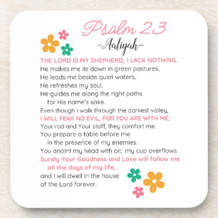 Personalise Psalm 23-NIV Bible Scripture Flowers Coaster