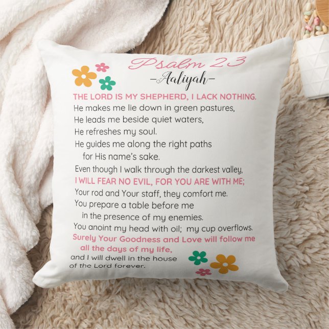 Personalise Psalm 23-NIV Bible Scripture Flowers Cushion (Blanket)