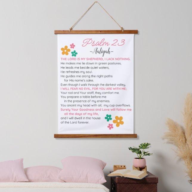 Personalise Psalm 23-NIV Bible Scripture Flowers Hanging Tapestry (Bedroom)