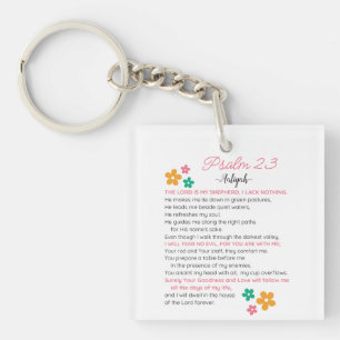 Personalise Psalm 23-NIV Bible Scripture Flowers Key Ring