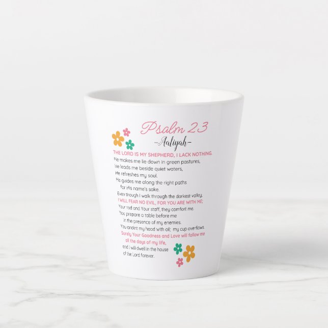 Personalise Psalm 23-NIV Bible Scripture Flowers Latte Mug (Front)