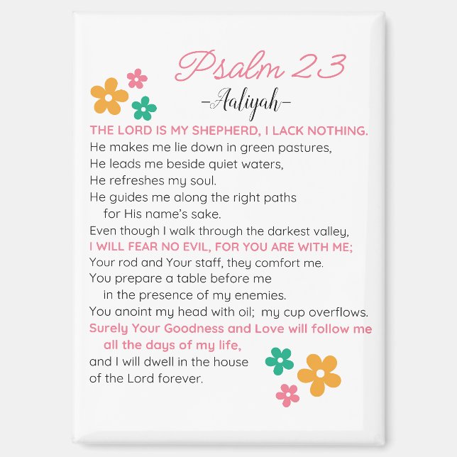 Personalise Psalm 23-NIV Bible Scripture Flowers Magnet (Front)