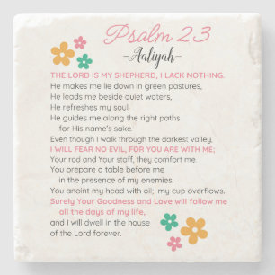 Personalise Psalm 23-NIV Bible Scripture Flowers Stone Coaster