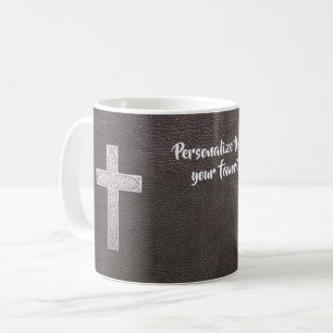 Personalise Psalm Verse Christian Metal Cross Coffee Mug