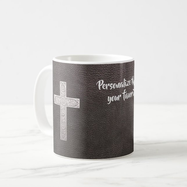 Personalise Psalm Verse Christian Metal Cross Coffee Mug (Front Left)