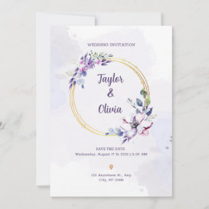 Personalise Purple and White Minimalist Wedding Invitation