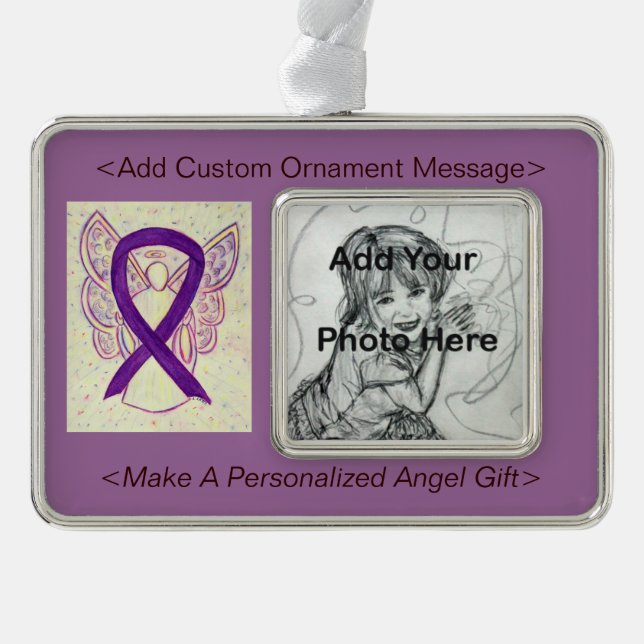 Personalise Purple Awareness Ribbon Angel Ornament (Front)