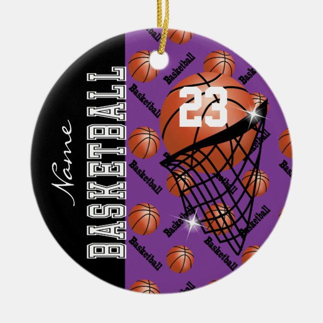Personalise Purple Basketball Ceramic Ornament (Front)