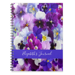 Personalise Purple Blue White Floral Pansy Flowers Notebook
