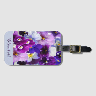Personalise Purple Blue White Pansy Floral Flower Luggage Tag