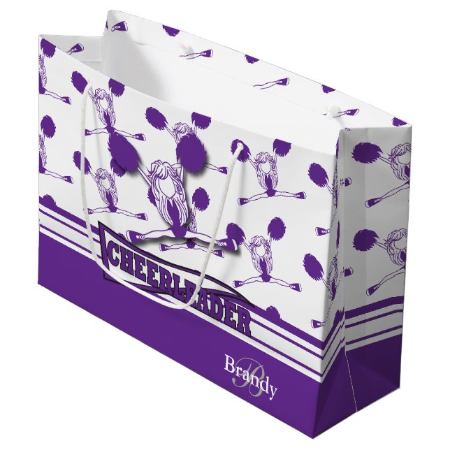 Personalise Purple  📣 Cheerleader Large Gift Bag (Front Angled)