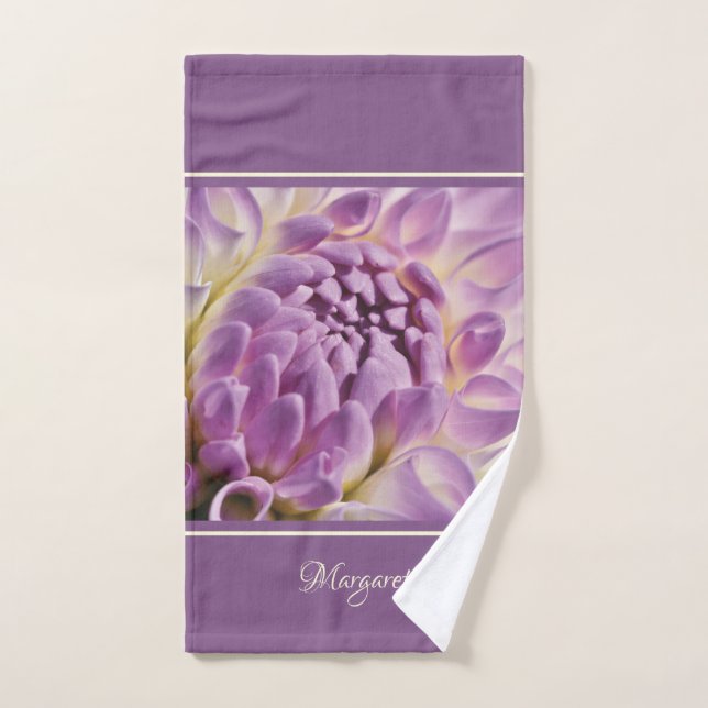 Personalise Purple Dahlia on Lavender Background   Hand Towel (Hand Towel)