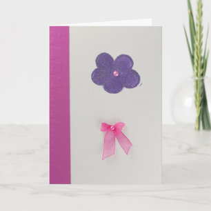Personalise Purple flower and pink bow Card