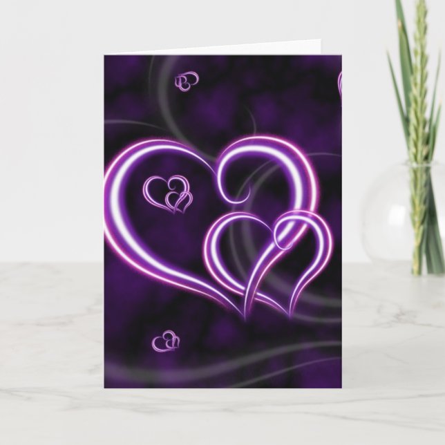 Personalise Purple Hearts Elegant Holiday Card (Front)