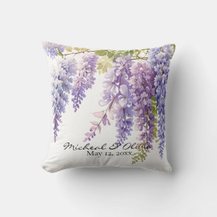 Personalise purple watercolor wisteria floral  cushion