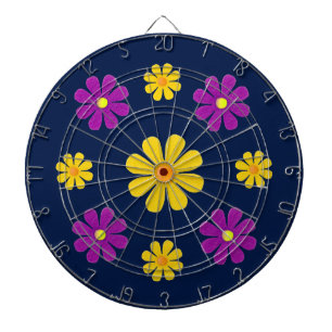 Personalise, purple yellow flowers on dark blue dartboard
