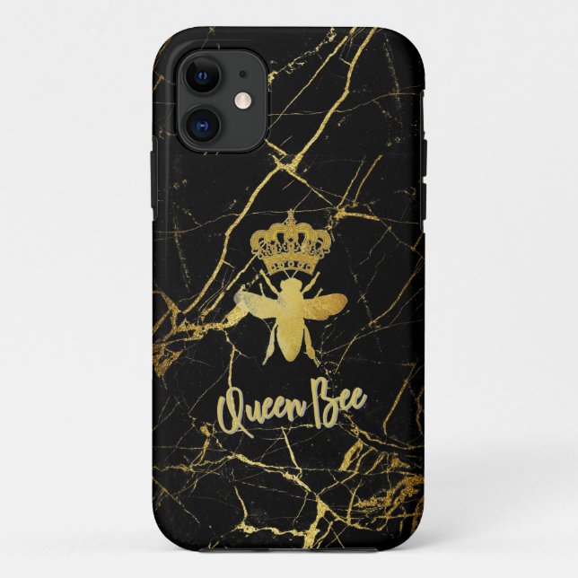 Personalise QUEEN BEE Gold Black Marble Phone Case (Back)