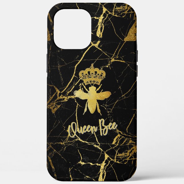 Personalise QUEEN BEE Gold Black Marble Phone Case (Back)