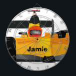 Personalise Race Car Birthday Party Gifts Dartboard<br><div class="desc">Cute Yellow and Black and Red Image of a Race Car for your Little Man's Boy's birthday Party</div>