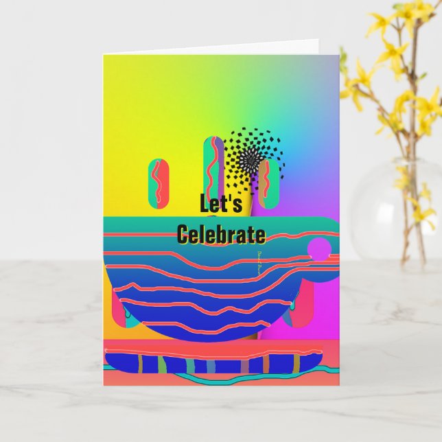 Personalise Rainbow Coffee Cup Greeting  Card (Yellow Flower)