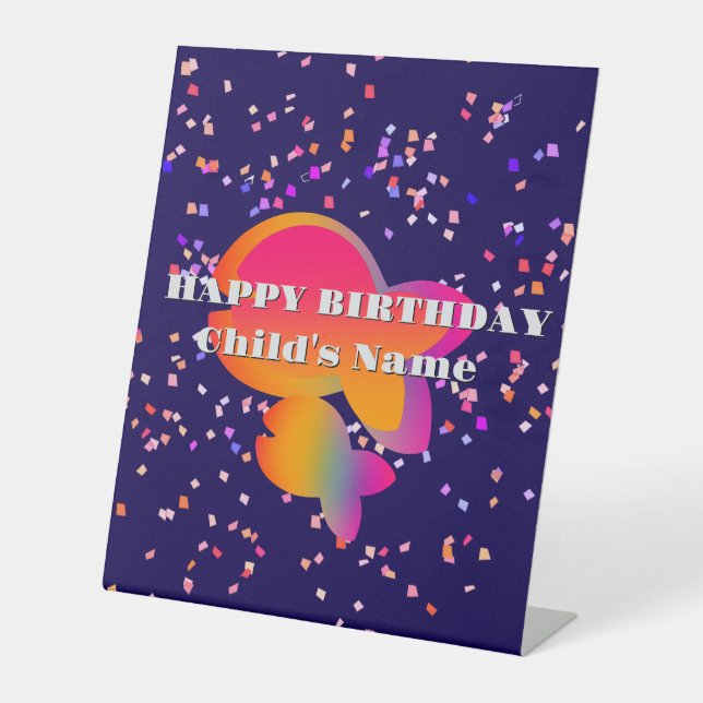 Personalise Rainbow Fish Kids Happy Birthday  Pedestal Sign (Front)
