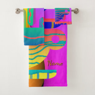 Personalise Rainbow Geo Coffee Cups Artsy Bath Towel Set