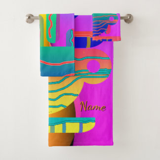 Personalise Rainbow Geo Coffee Cups Artsy Bath Towel Set
