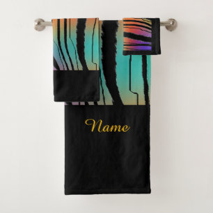 Personalise Rainbow Tiger Exotic Animal Print Bath Towel Set