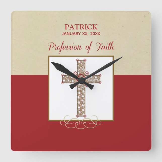 Personalise, RCIA Blessings on Profession of Faith Square Wall Clock (Front)