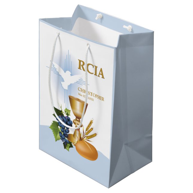 Personalise, RCIA Congrats Catholic Sacrament Medium Gift Bag (Front Angled)