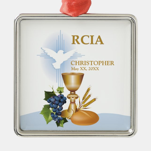 Personalise, RCIA Congrats Catholic Sacrament Metal Tree Decoration (Front)