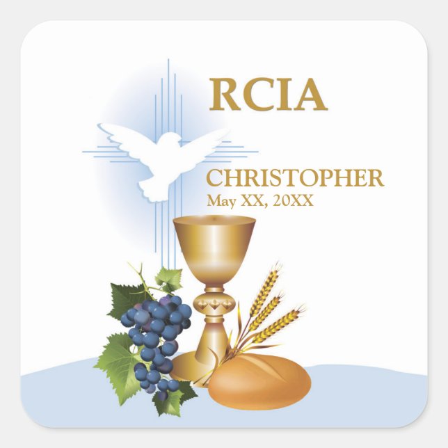 Personalise, RCIA Congrats Catholic Sacrament Square Sticker (Front)