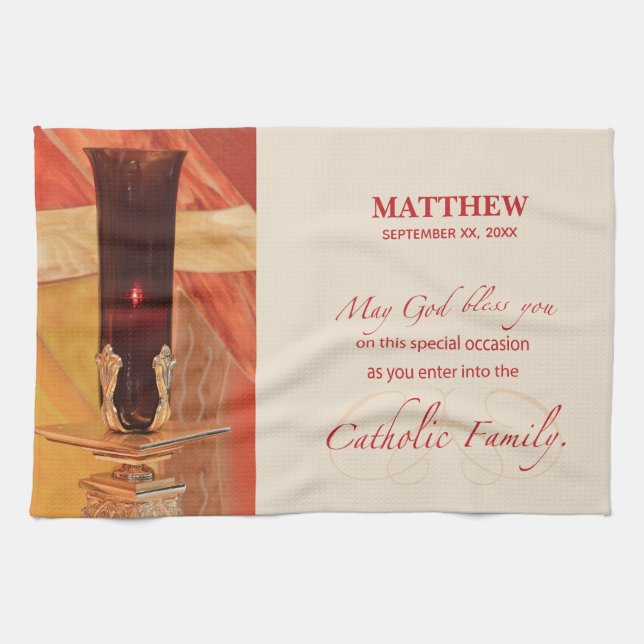 Personalise, RCIA Congratulations, Catholic, Red Tea Towel (Horizontal)