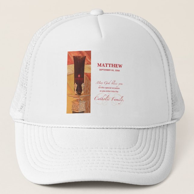 Personalise, RCIA Congratulations, Catholic, Red Trucker Hat (Front)