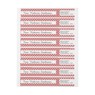 Personalise: Red and White Gingham Check Pattern Wrap Around Label