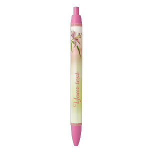 Personalise:  Red and White Star Lily Floral Photo Black Ink Pen