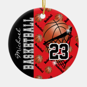 Personalise Red Basketball Ceramic Ornament