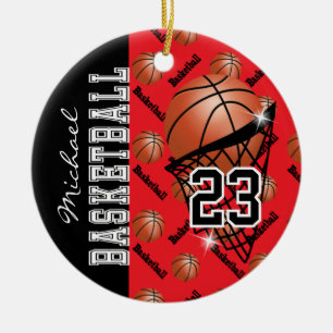 Personalise Red Basketball Ceramic Ornament