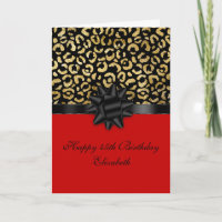 Personalise Red Black Gold Leopard Print Birthday