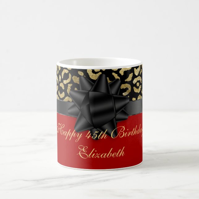 Personalise Red Black Gold Leopard Print Birthday Coffee Mug (Center)