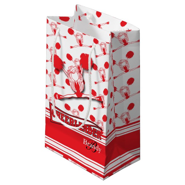 Personalise Red Cheerleader Small Gift Bag (Front Angled)